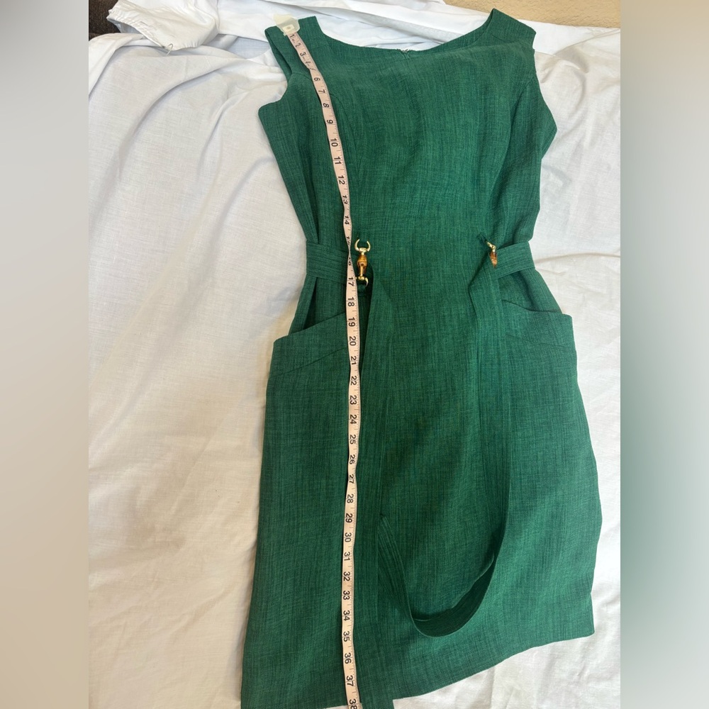 Ellen Tracy Elegant Green Sleeveless Belted Dress Size 10 - Picture 10 of 16